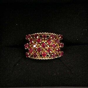 10kt Yellow Gold Wide Band Multi Ruby Stone Ring Size 8